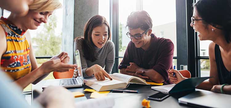 diverse group of students studying together