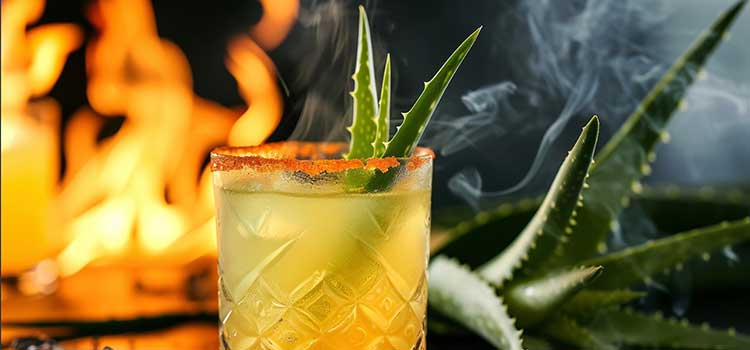 refreshing drink made and garnished with aloe vera leaves